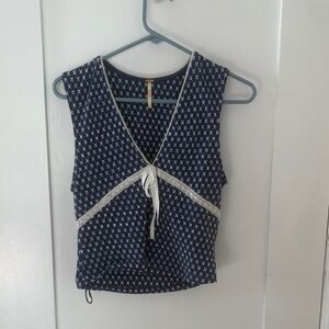 Free people tank top. Elegant Navy Crop Top with White Detailing